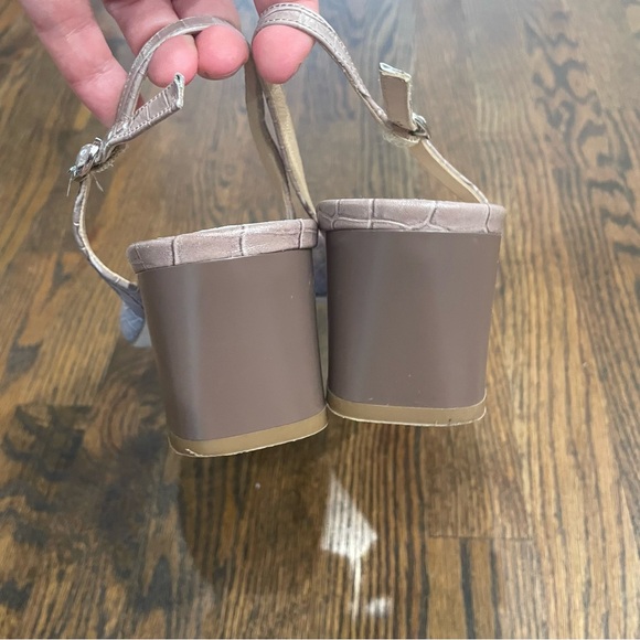 MM LAFLEUR Irene Rosy Taupe Croc Embossed Leather Slingback Block Heels - Picture 8 of 13